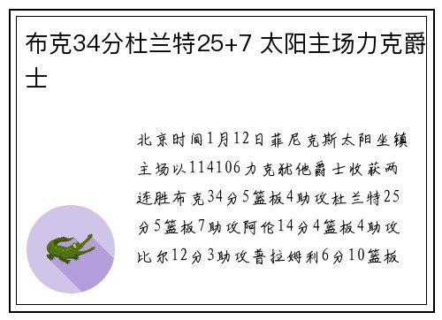 布克34分杜兰特25+7 太阳主场力克爵士